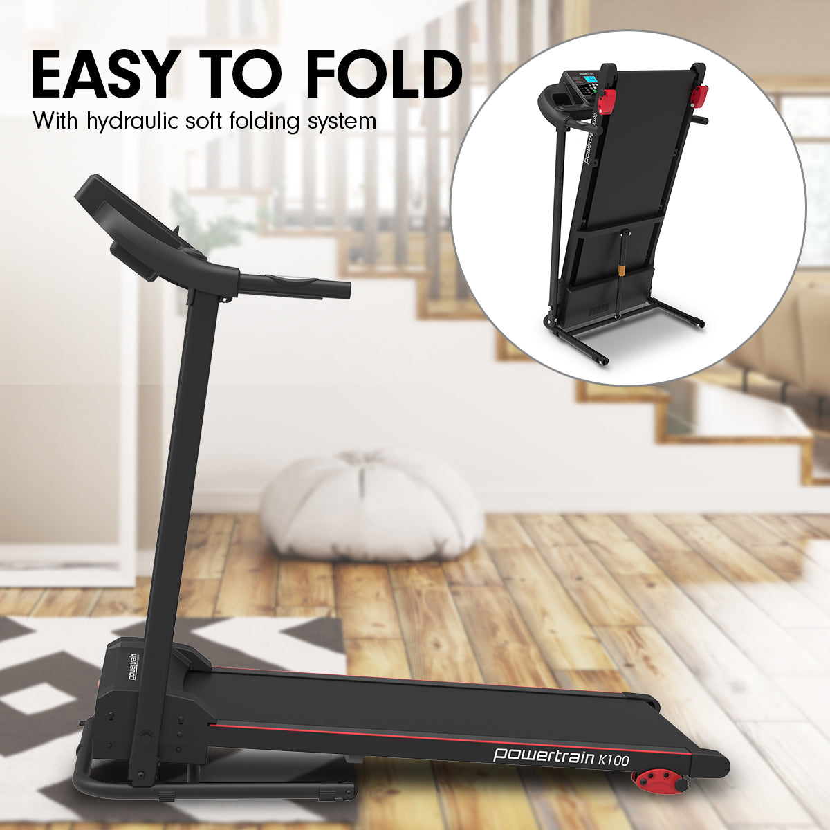 Powertrain K100 Electric Treadmill Foldable Home Gym Cardio - The Fight Club