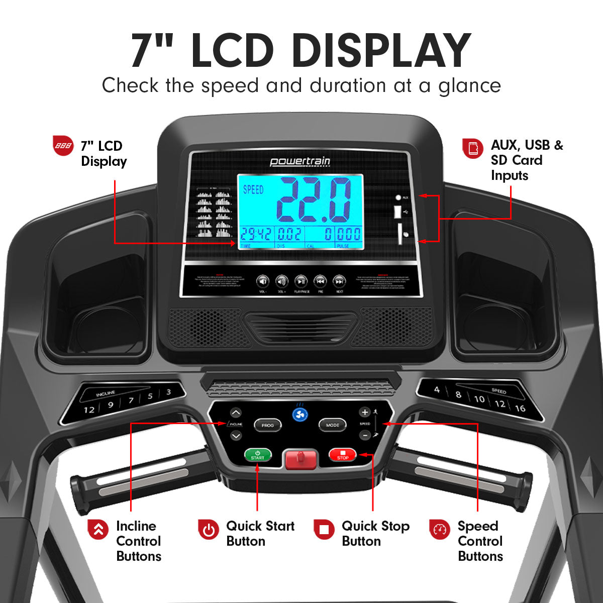 Powertrain K2000 Treadmill w/ Fan & Auto Incline Speed 22km/h - The Fight Club