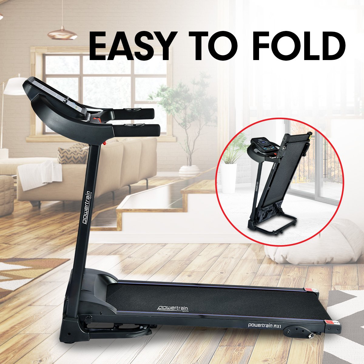 Powertrain MX1 Foldable Home Treadmill for Cardio Jogging Fitness - The Fight Club