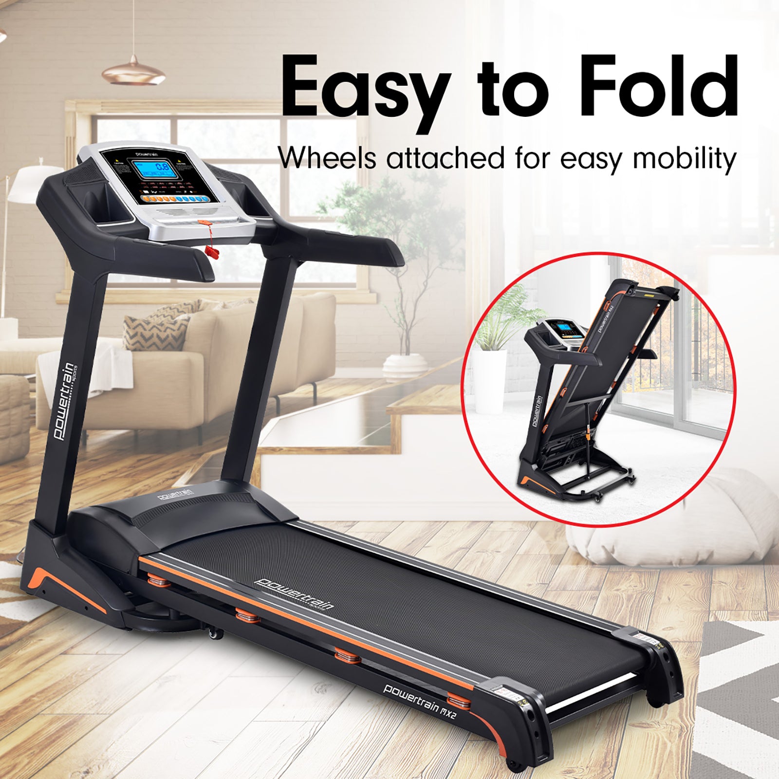 Powertrain MX2 Foldable Home Treadmill Auto Incline Cardio Running - The Fight Club