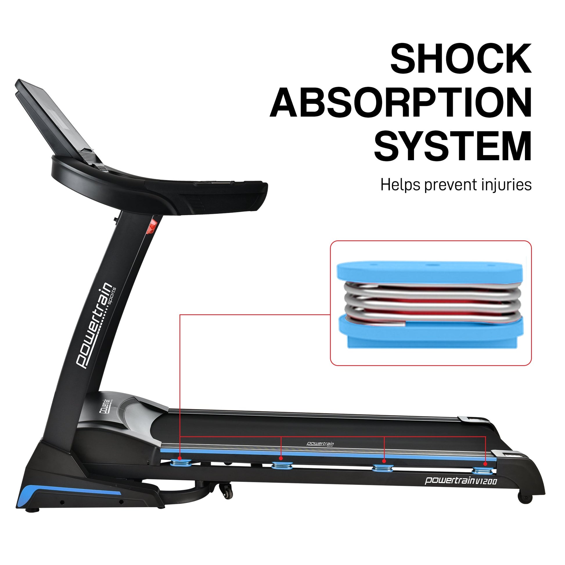 Powertrain V1200 Treadmill with Shock-Absorbing System - The Fight Club