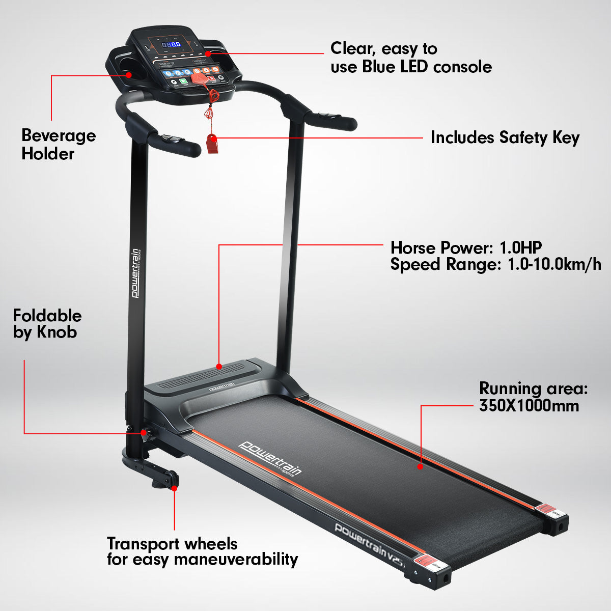 Powertrain V25 Foldable Treadmill Home Gym Cardio Walk Machine - The Fight Club