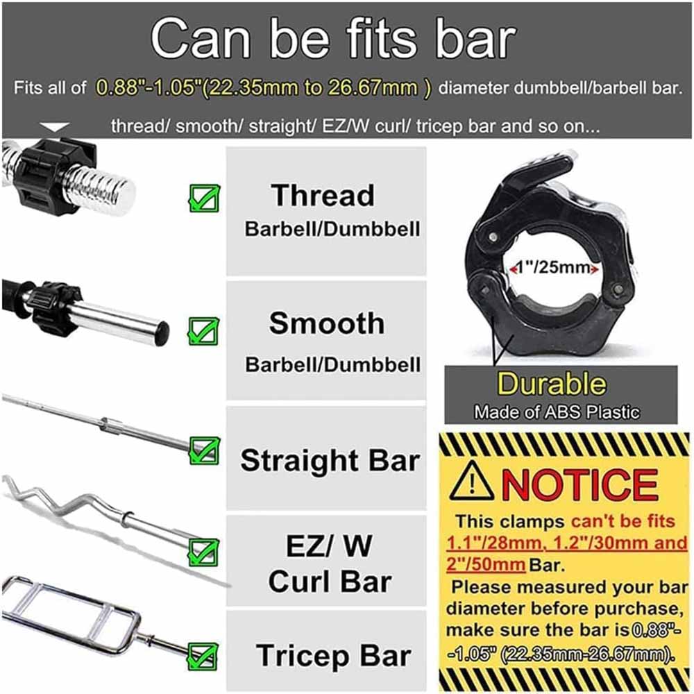 2Pcs 1in / 25mm Dumbbell Clamps Barbell Clamps Collars Clips Bar Plates Collar Clips Black - The Fight Club