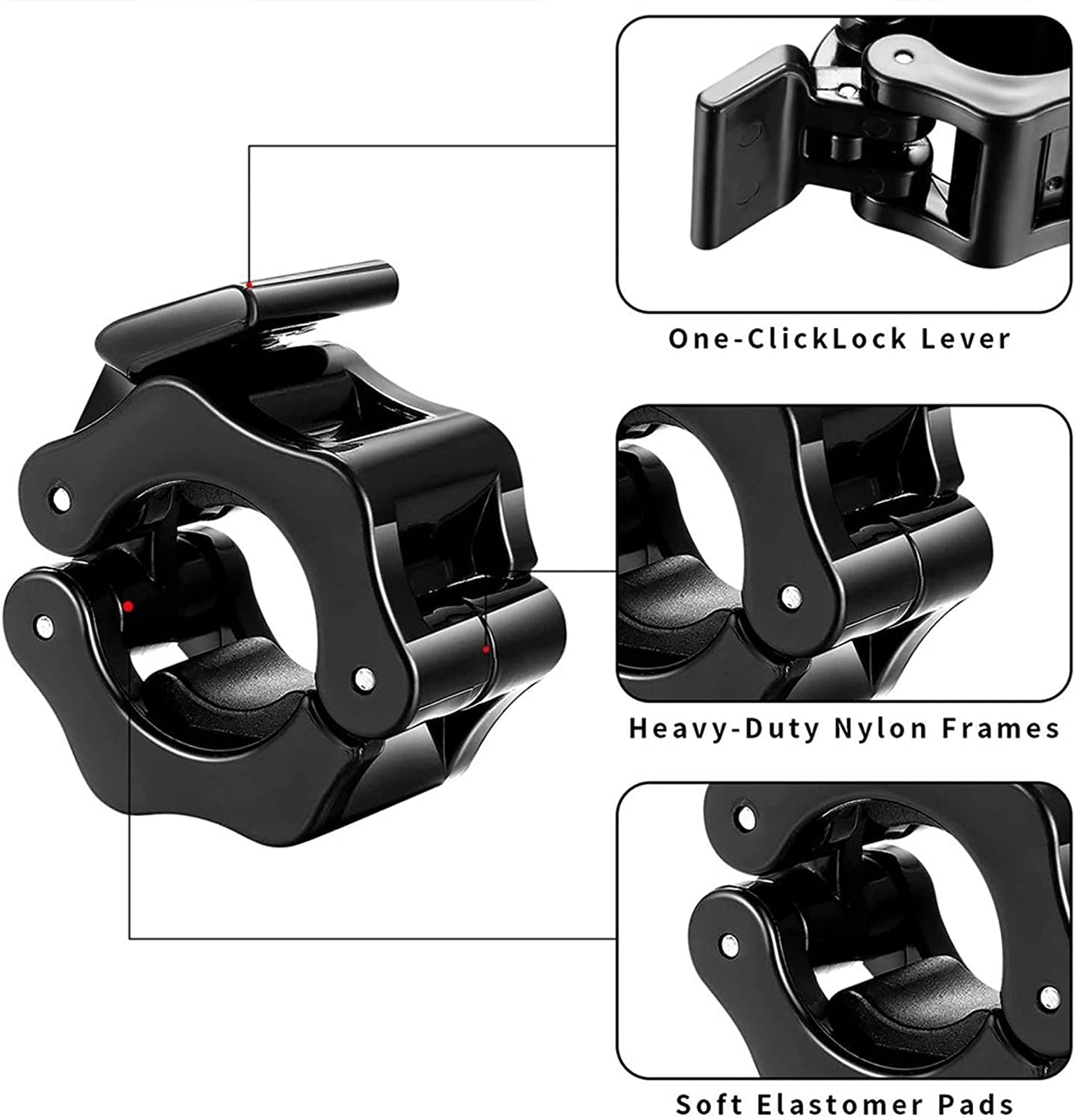 2Pcs 2in / 50mm Olympic Dumbbell Clamps Barbell Clamps Collars Clips Bar Plates Collar Clips Black - The Fight Club