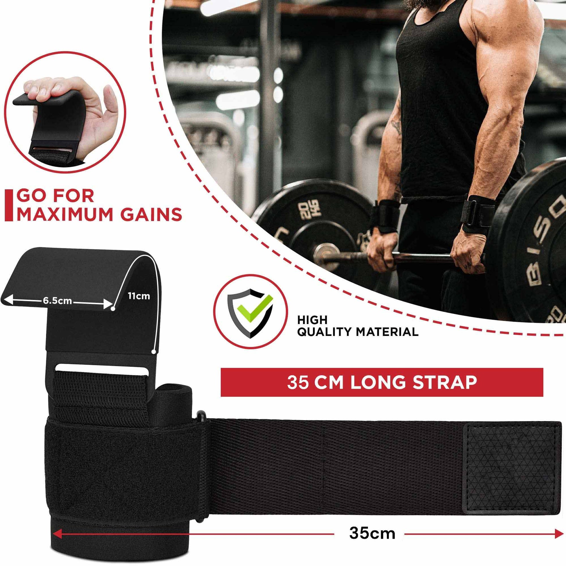 Pair Weight Lifting Hooks Straps Grip Wrist Wrap Support Powerlifting Deadlift Pull Up - The Fight Club