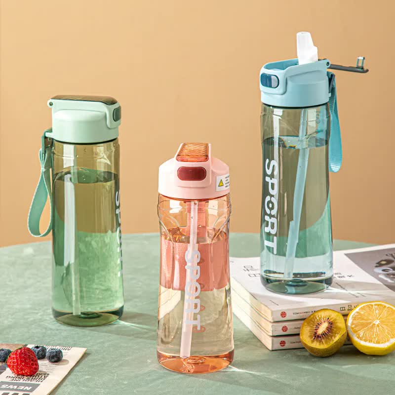 800ml White Sport Water Bottle with Straw - Leak-Proof BPA-Free Reusable Hydration Flask