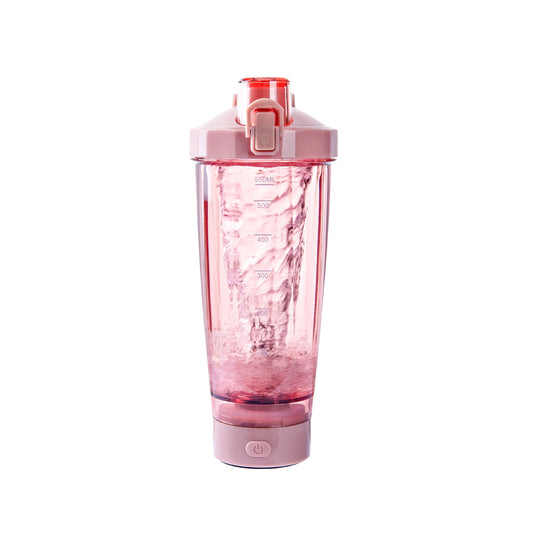 Pink Portable Electric Shaker Bottle without LED Light, 550ml Sports Protein Mixer Cup for Gym and Travel