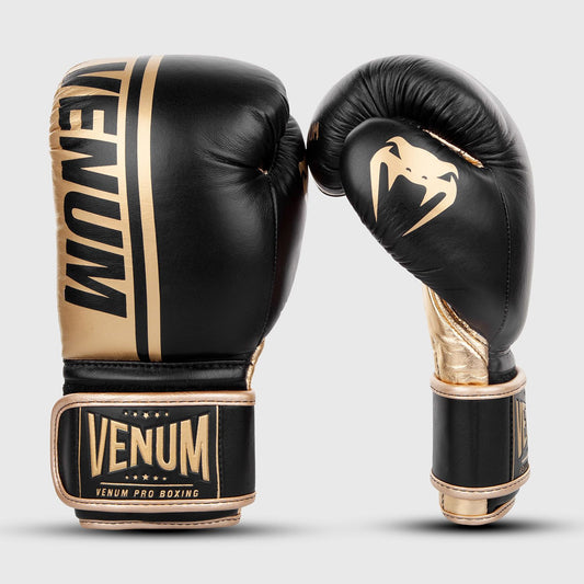 Venum Shield Pro Boxing Gloves Velcro Black/Gold - The Fight Club