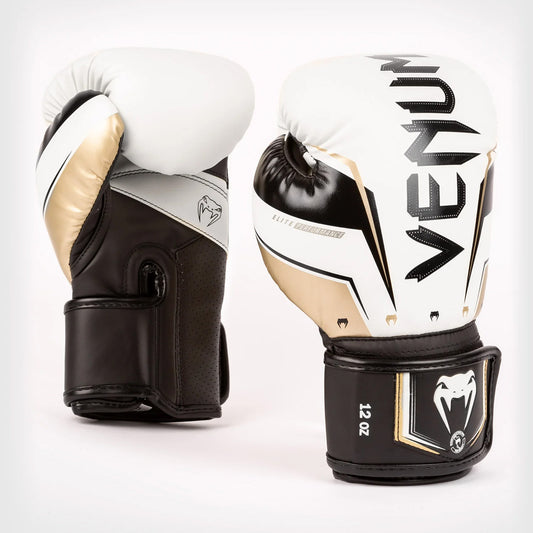 Venum Elite Evo Boxing Gloves White/Gold - The Fight Club