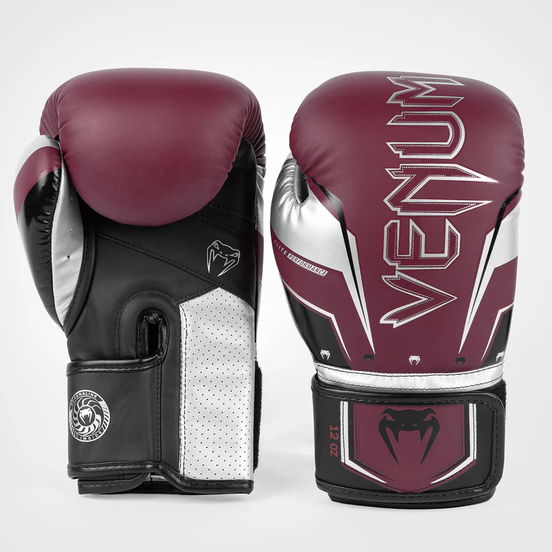 Venum Elite Evo Boxing Gloves - Burgundy/Silver - The Fight Club