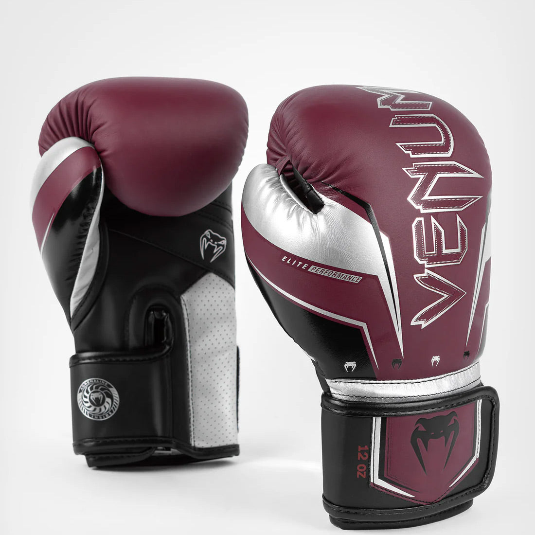 Venum Elite Evo Boxing Gloves - Burgundy/Silver - The Fight Club