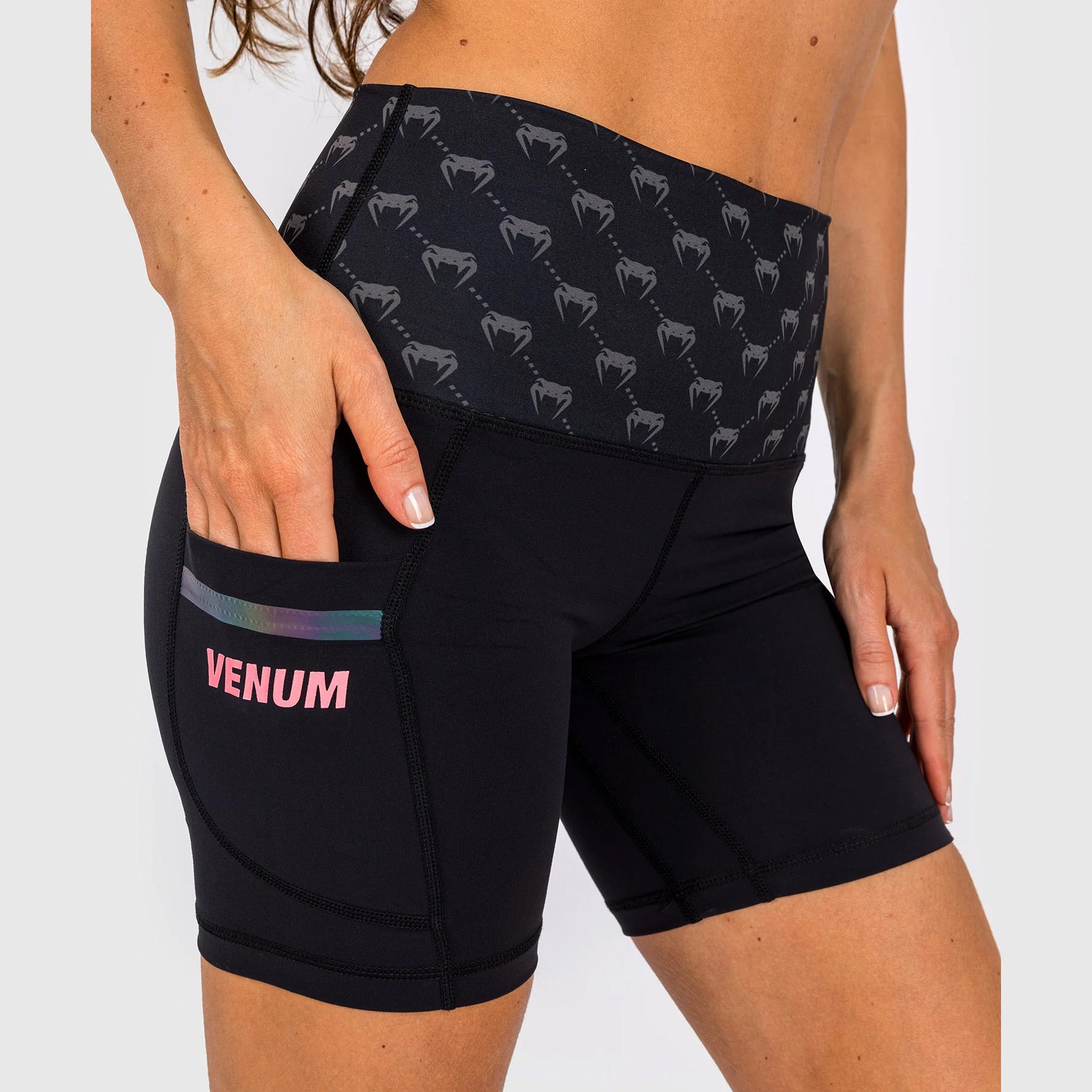 Venum Monogram Women's Compression Shorts - Black/Pink Gold - The Fight Club