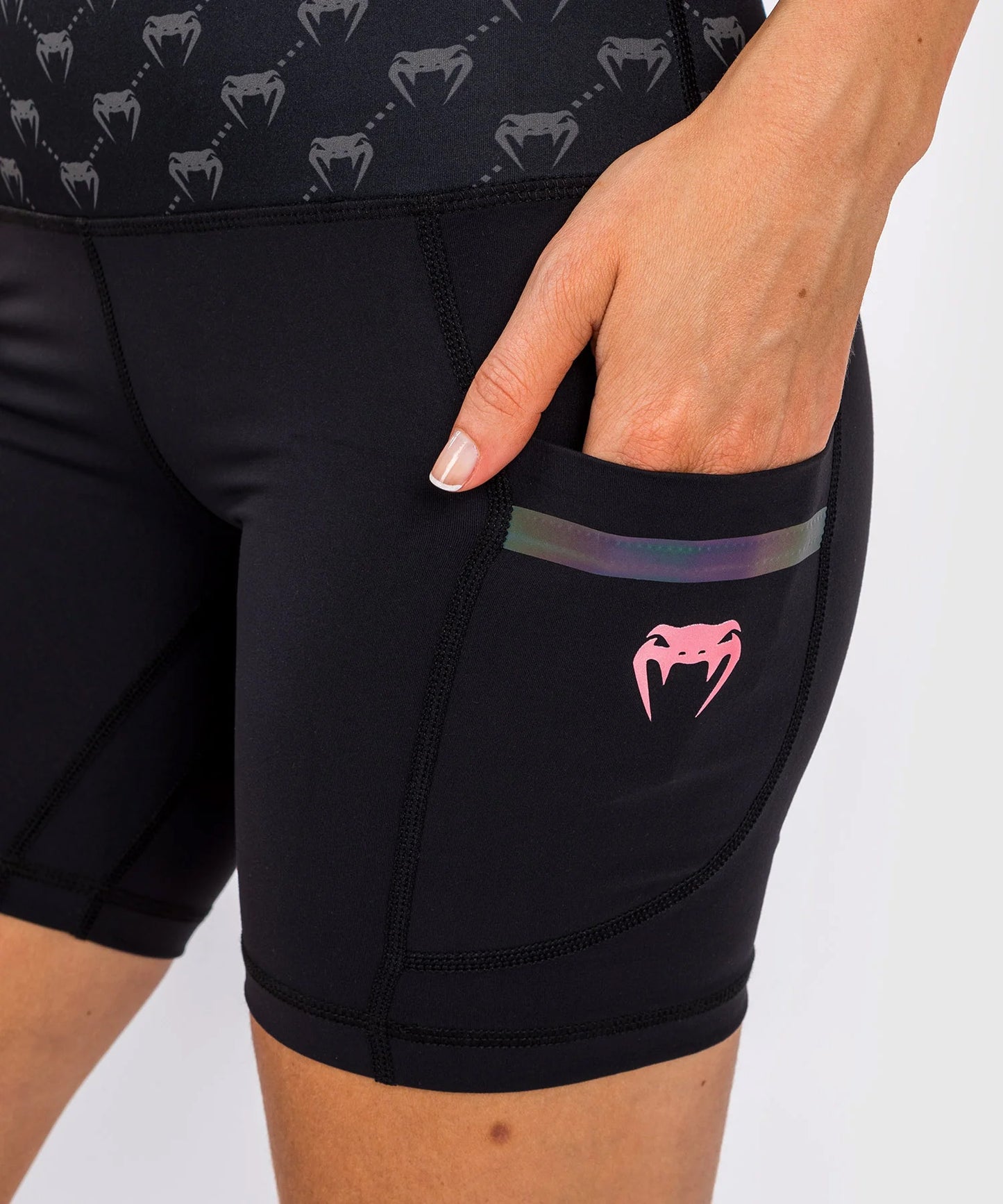 Venum Monogram Women's Compression Shorts - Black/Pink Gold - The Fight Club