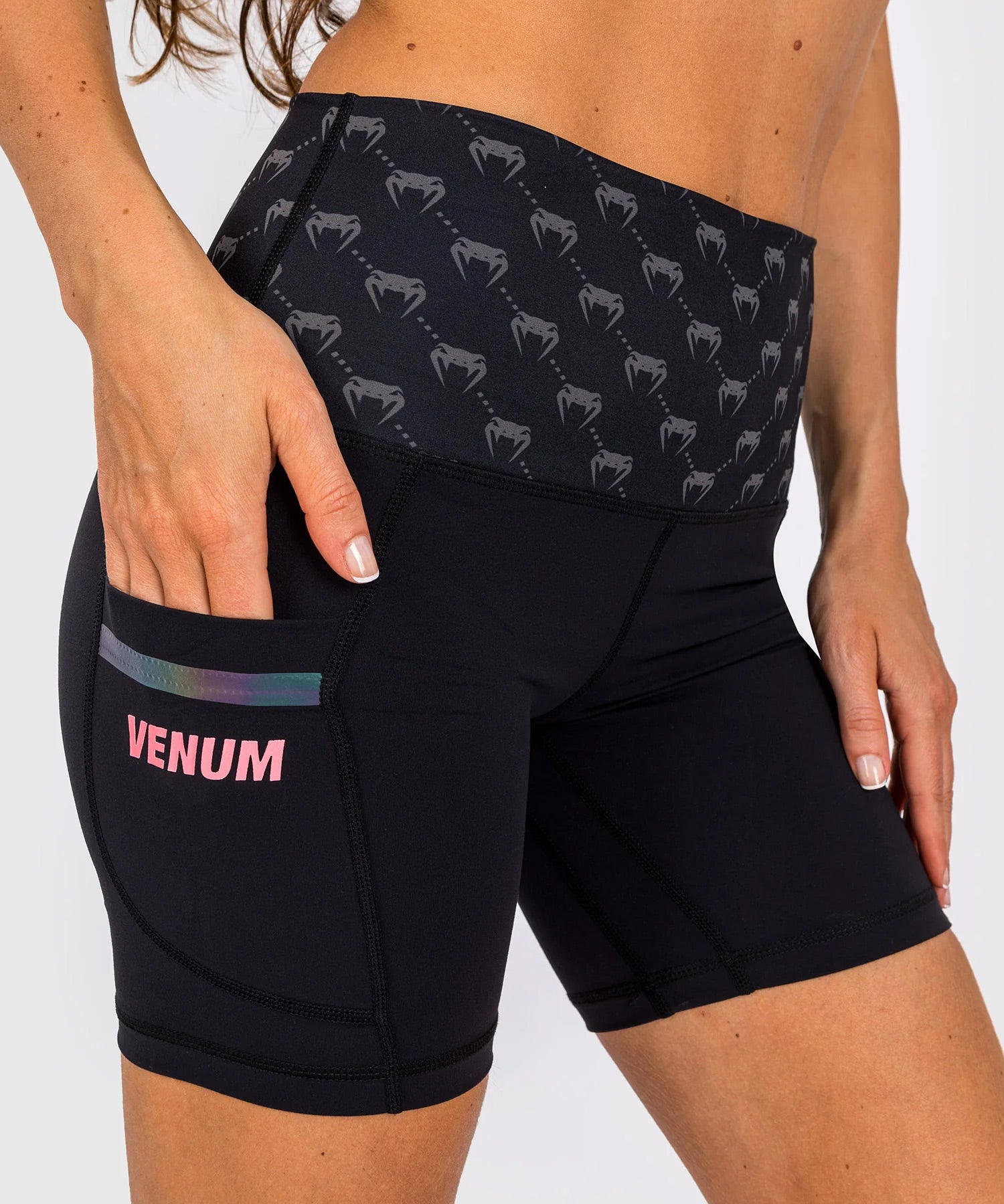 Venum Monogram Women's Compression Shorts - Black/Pink Gold - The Fight Club