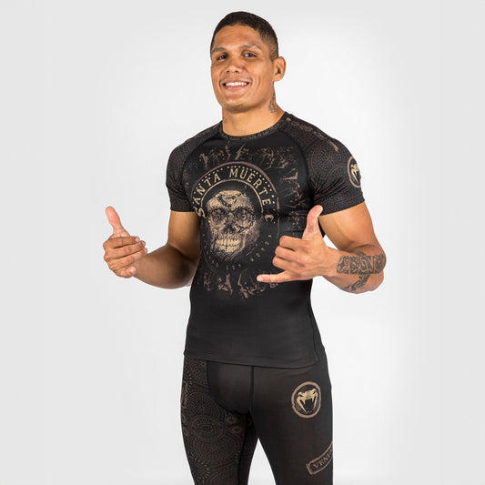 Venum Santa Muerte Dark Side Rash Guard - Black/Brown - The Fight Club