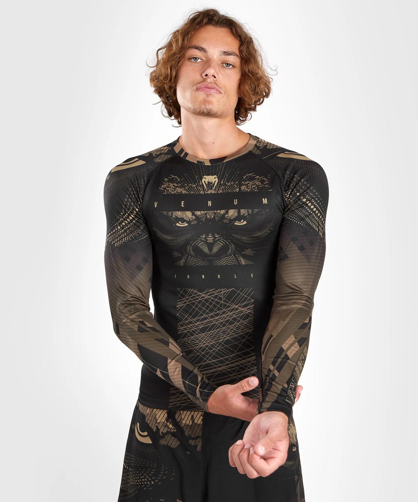 Venum Gorilla Jungle Rash Guard Long Sleeve - Black/Sand - The Fight Club