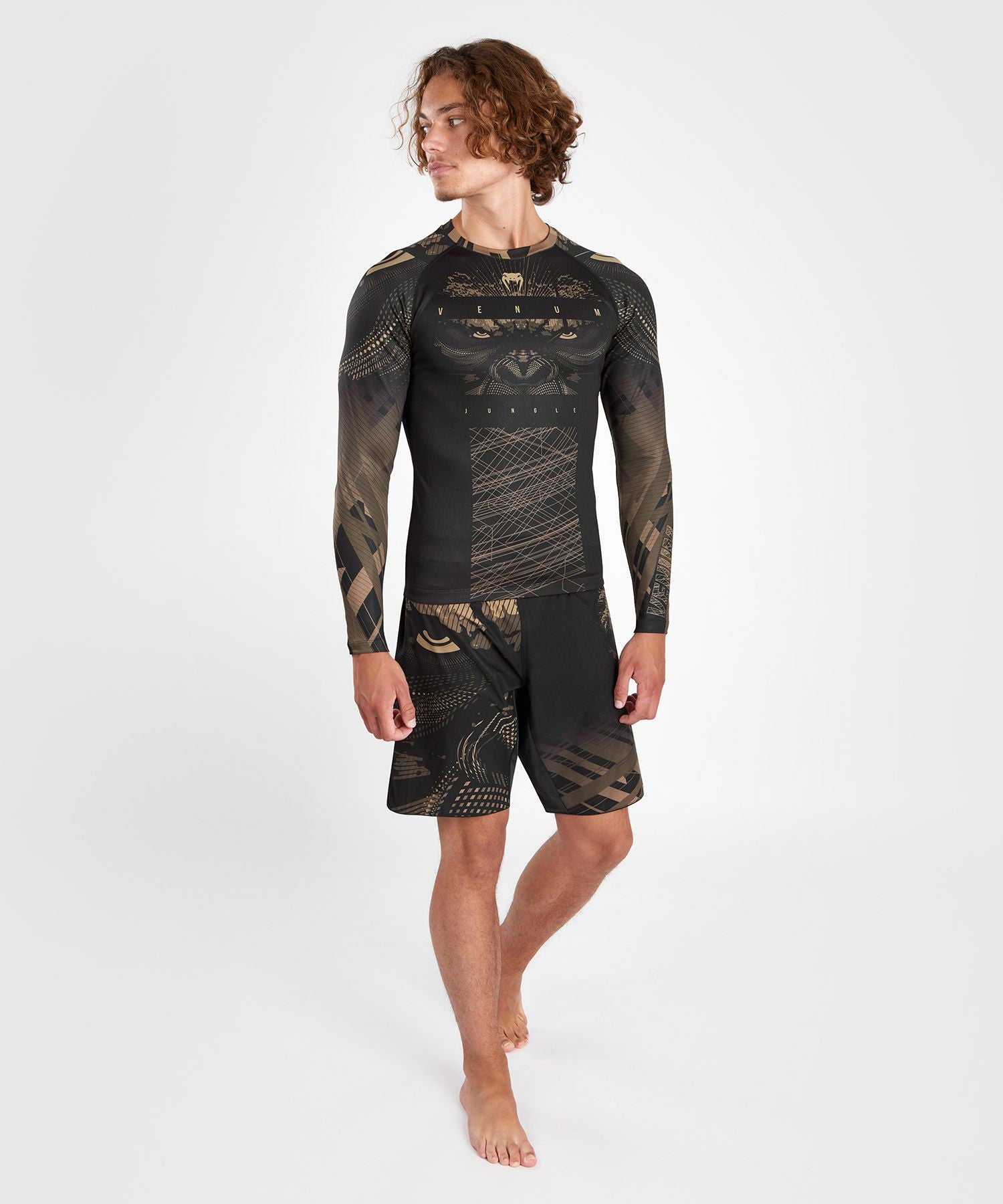 Venum Gorilla Jungle Rash Guard Long Sleeve - Black/Sand - The Fight Club