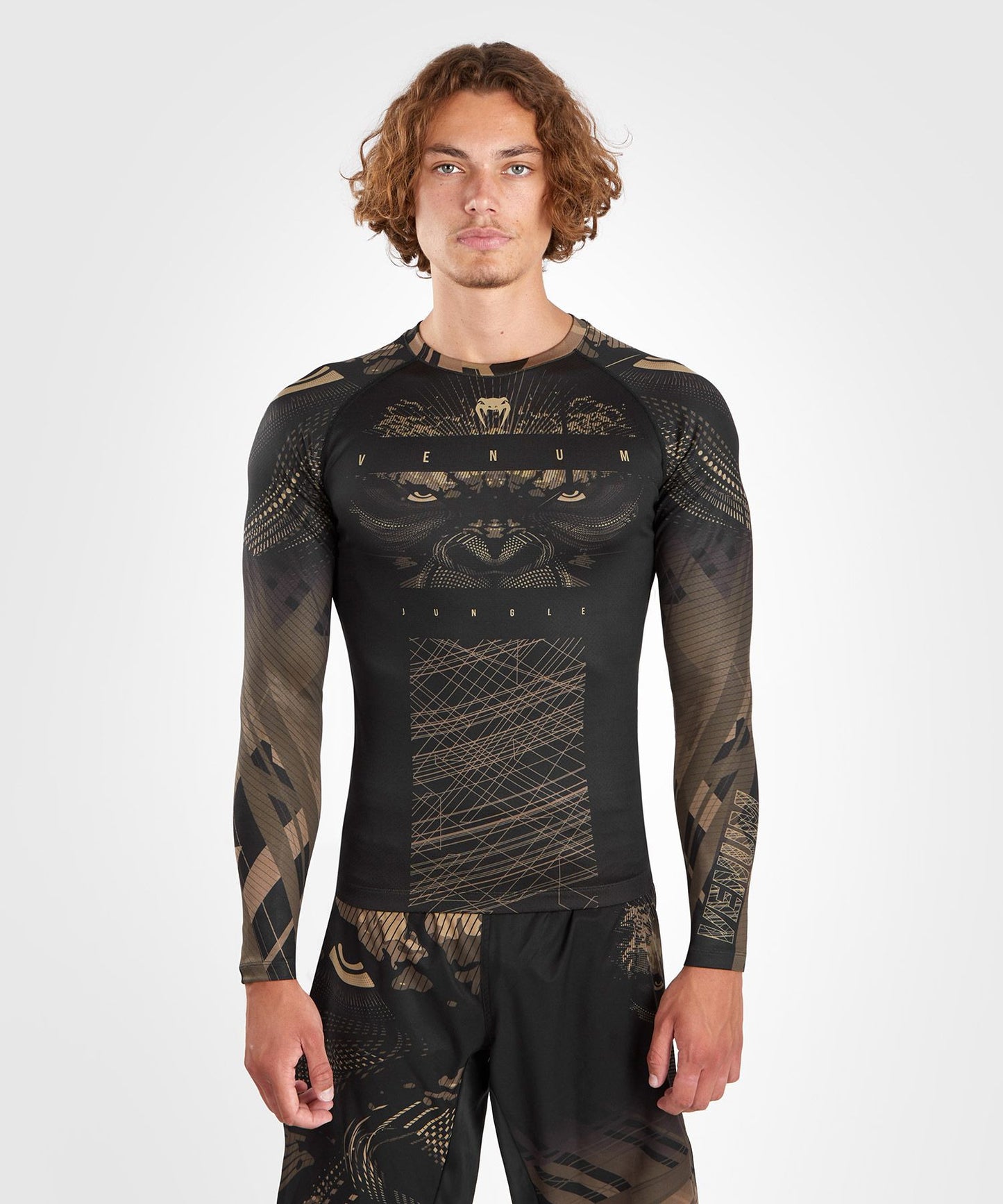 Venum Gorilla Jungle Rash Guard Long Sleeve - Black/Sand - The Fight Club