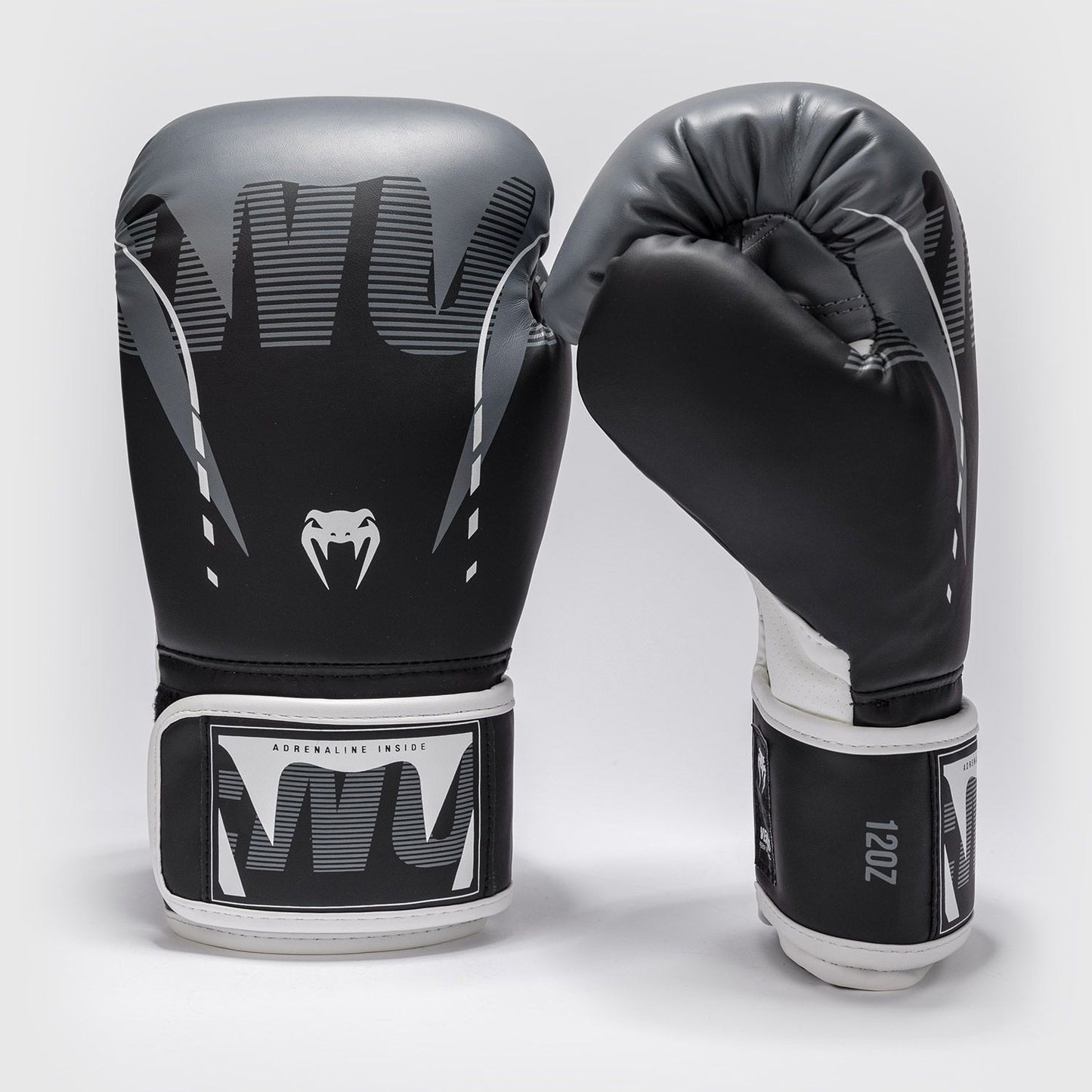 Venum Adrenaline Boxing Gloves Black/Silver Grey - The Fight Club