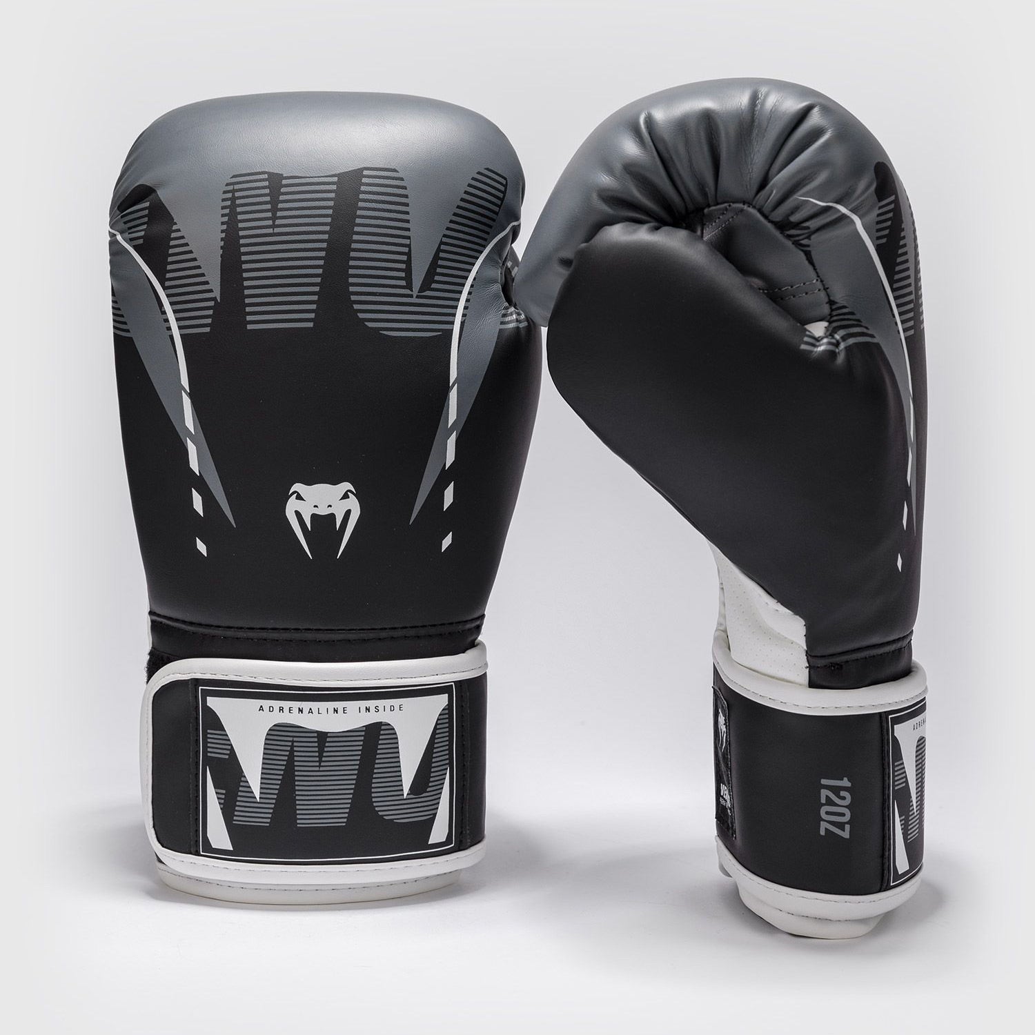 Venum Adrenaline Boxing Gloves Black/Silver Grey - The Fight Club
