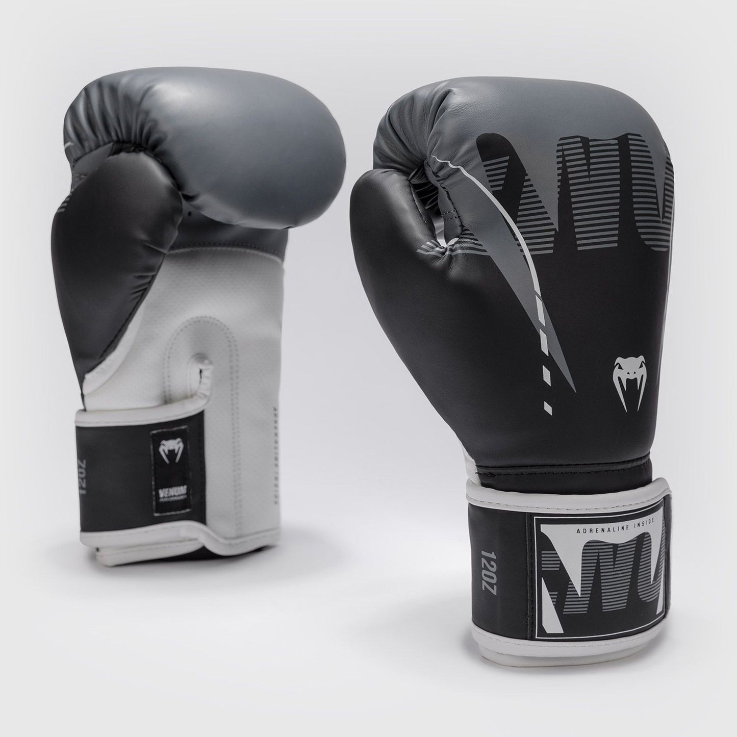 Venum Adrenaline Boxing Gloves Black/Silver Grey - The Fight Club