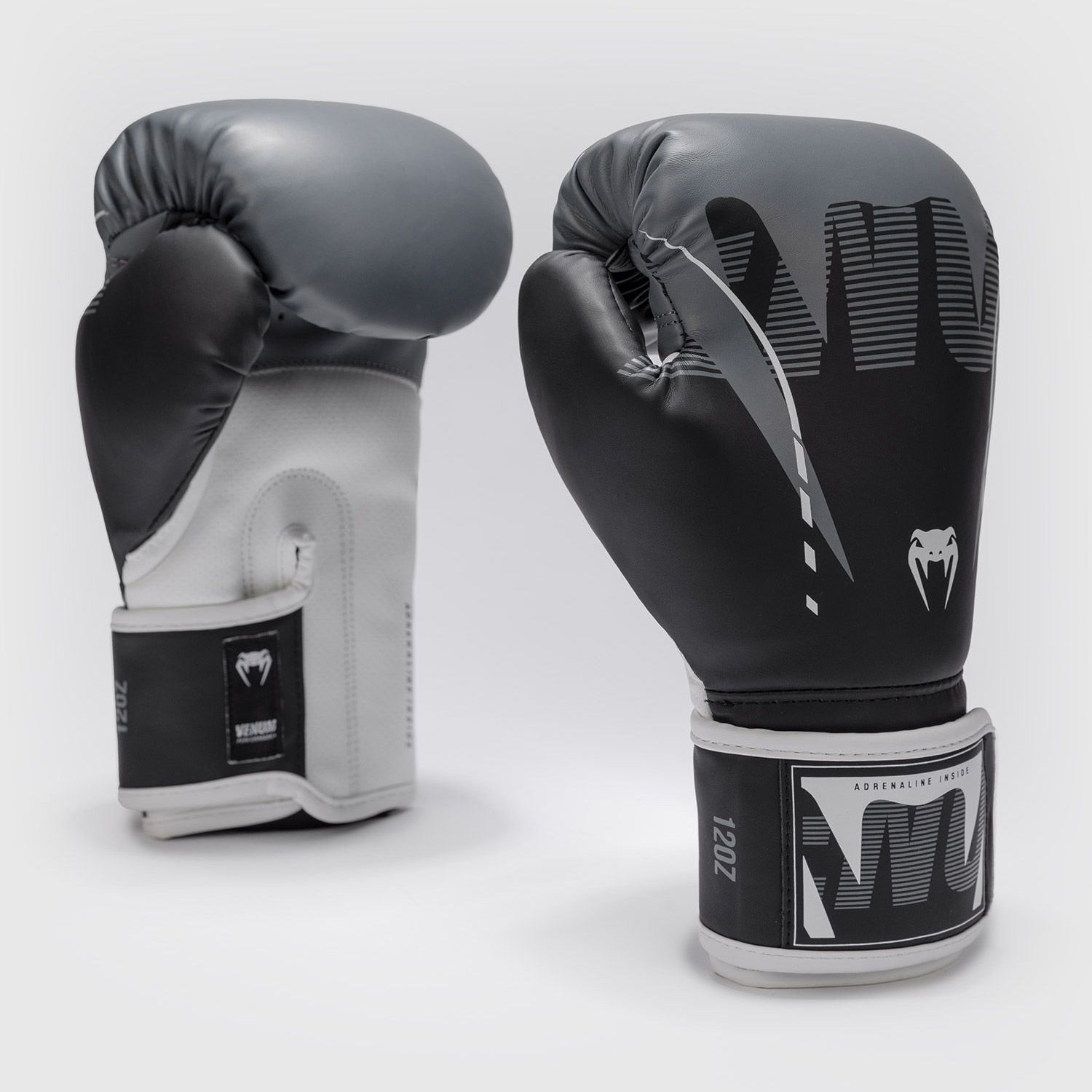 Venum Adrenaline Boxing Gloves Black/Silver Grey - The Fight Club