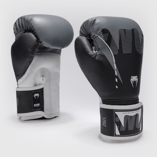 Venum Adrenaline Boxing Gloves Black/Silver Grey - The Fight Club
