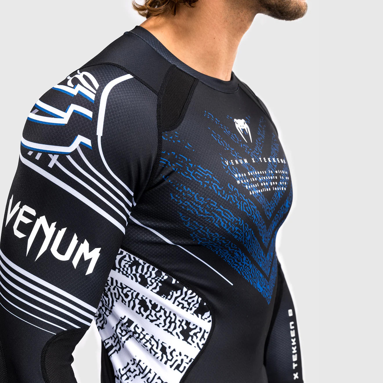 Venum x TEKKEN 8 - Jin Kazama Rash Guard Long Sleeve Blue/Black/White - The Fight Club