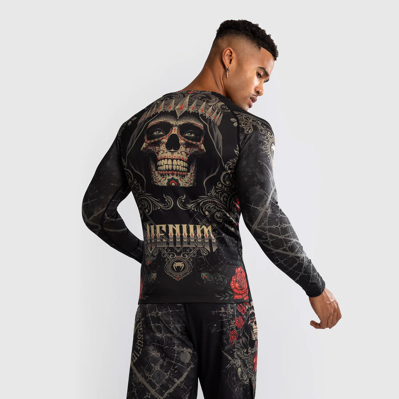 Venum Santa Muerte 5.0 Men's Long Sleeve Rash Guard Deep Black/Gold - The Fight Club