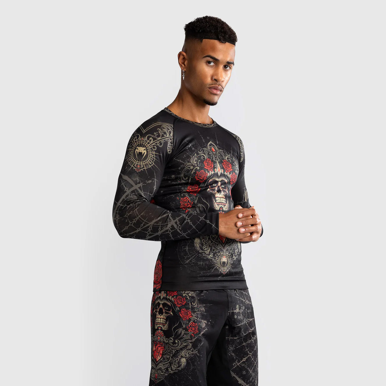 Venum Santa Muerte 5.0 Men's Long Sleeve Rash Guard Deep Black/Gold - The Fight Club