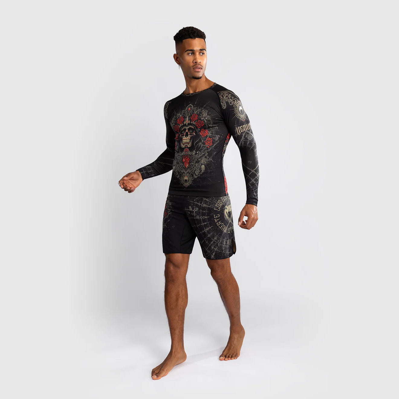 Venum Santa Muerte 5.0 Men's Long Sleeve Rash Guard Deep Black/Gold - The Fight Club