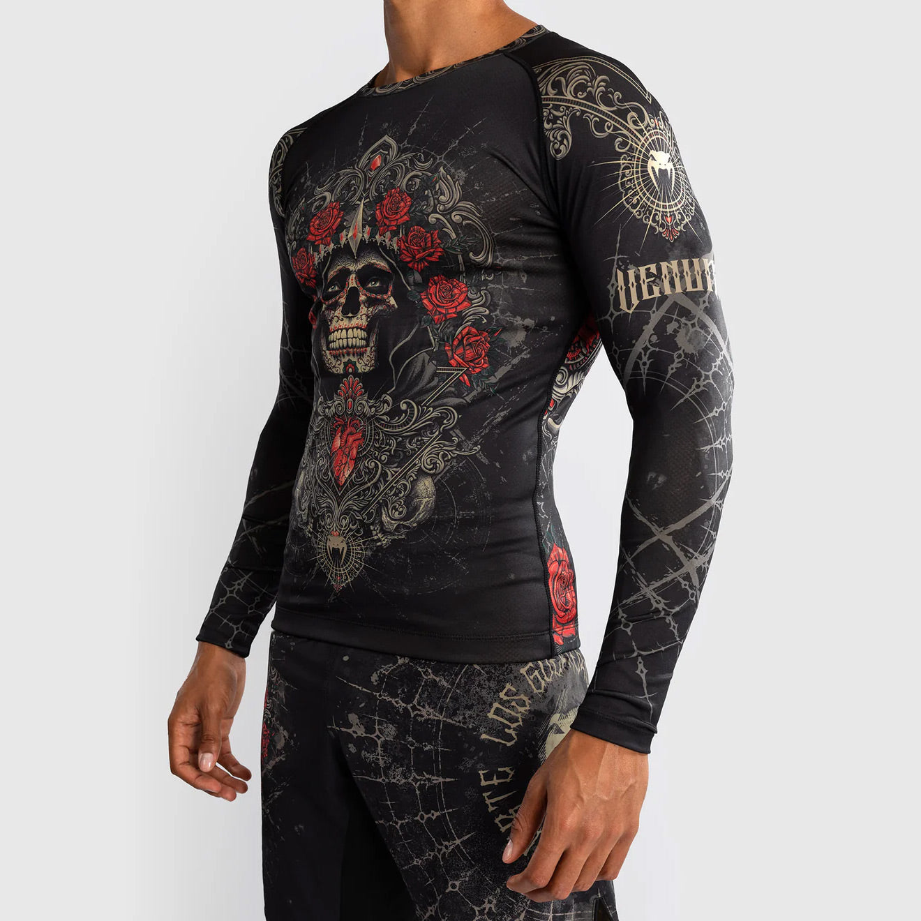 Venum Santa Muerte 5.0 Men's Long Sleeve Rash Guard Deep Black/Gold - The Fight Club