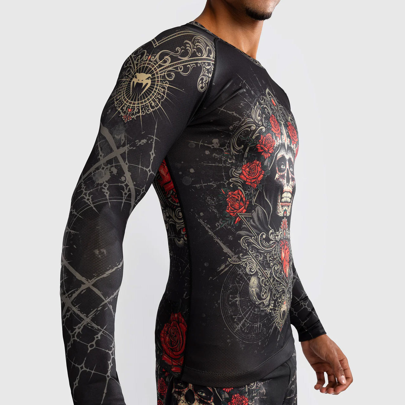 Venum Santa Muerte 5.0 Men's Long Sleeve Rash Guard Deep Black/Gold - The Fight Club