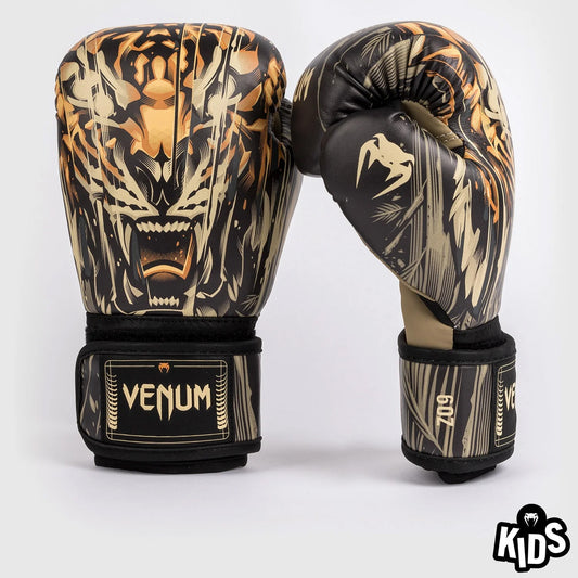 Venum Tiger Kids Boxing Gloves Black/Neon Orange - The Fight Club