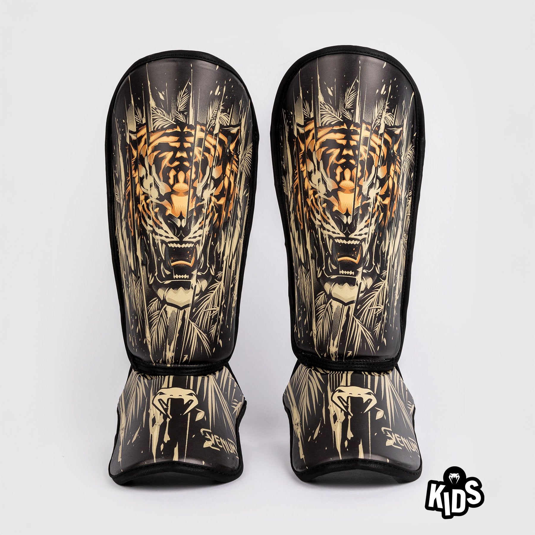 Venum Tiger Kids Shin Guards Black/Neon Orange - The Fight Club