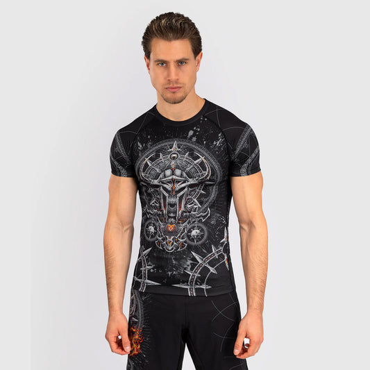 Venum Gladiator 5.0 Men's Short Sleeve Rash Guard Black/Silver - The Fight Club