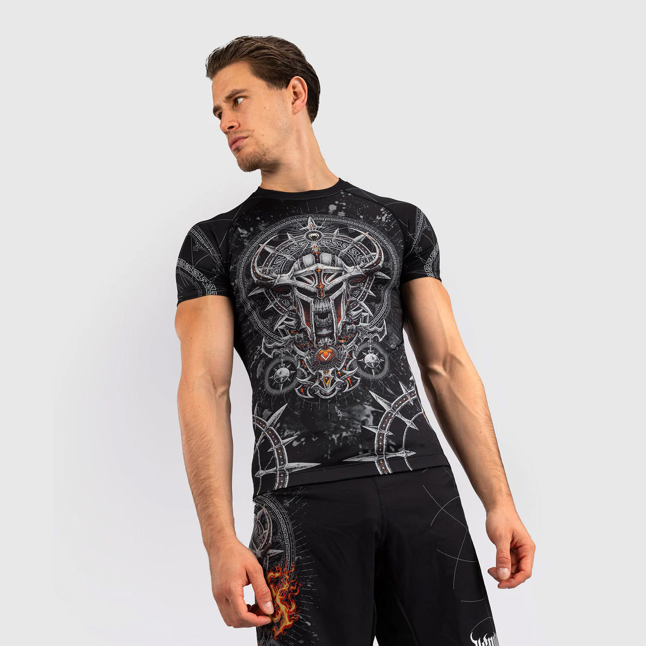 Venum Gladiator 5.0 Men's Short Sleeve Rash Guard Black/Silver - The Fight Club