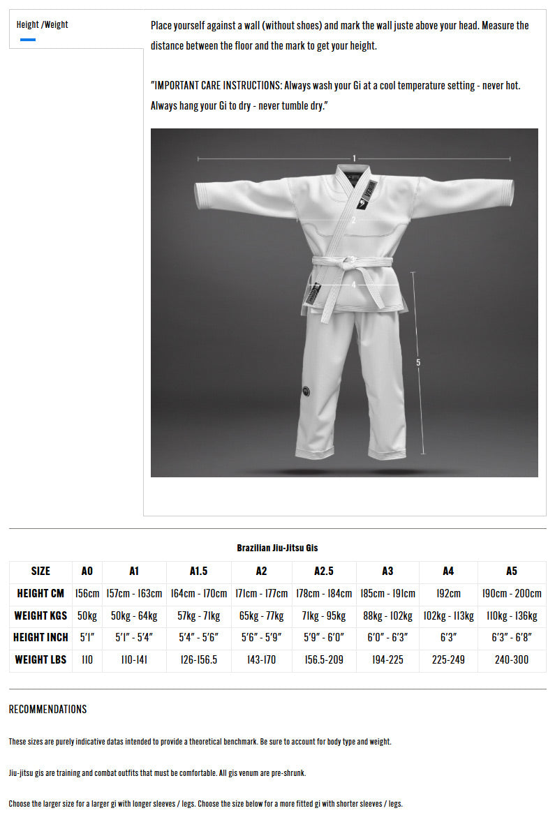 Venum Elite 5.0 Gi White Size Guide - The Fight Club