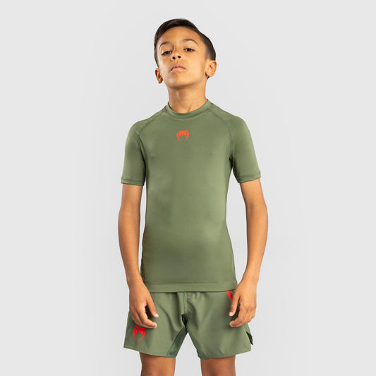 Venum Contender Kids Rash Guard Short Sleeves Army Green/Orange - The Fight Club