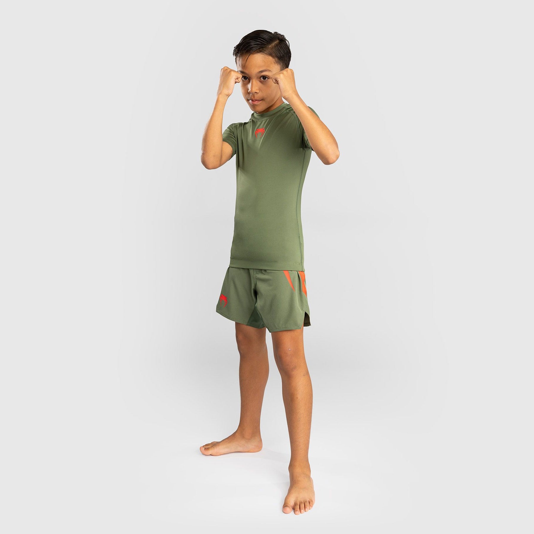 Venum Contender Kids Rash Guard Short Sleeves Army Green/Orange - The Fight Club