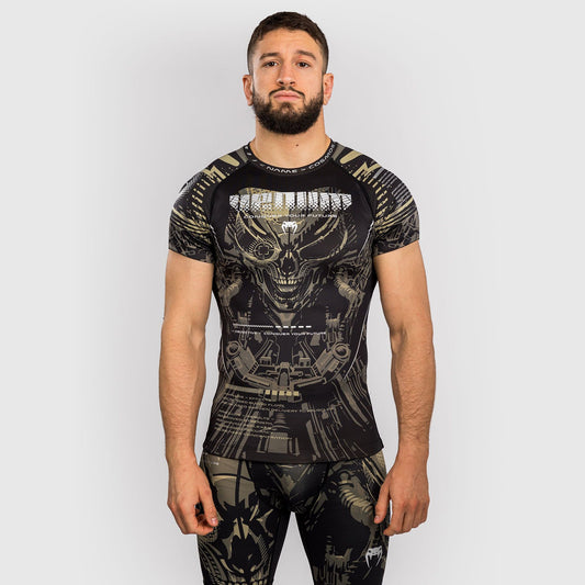 Venum Invader Short Sleeve Rash Guard Black/Sand - The Fight Club