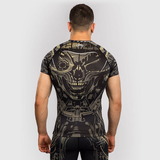 Venum Invader Short Sleeve Rash Guard Black/Sand - The Fight Club