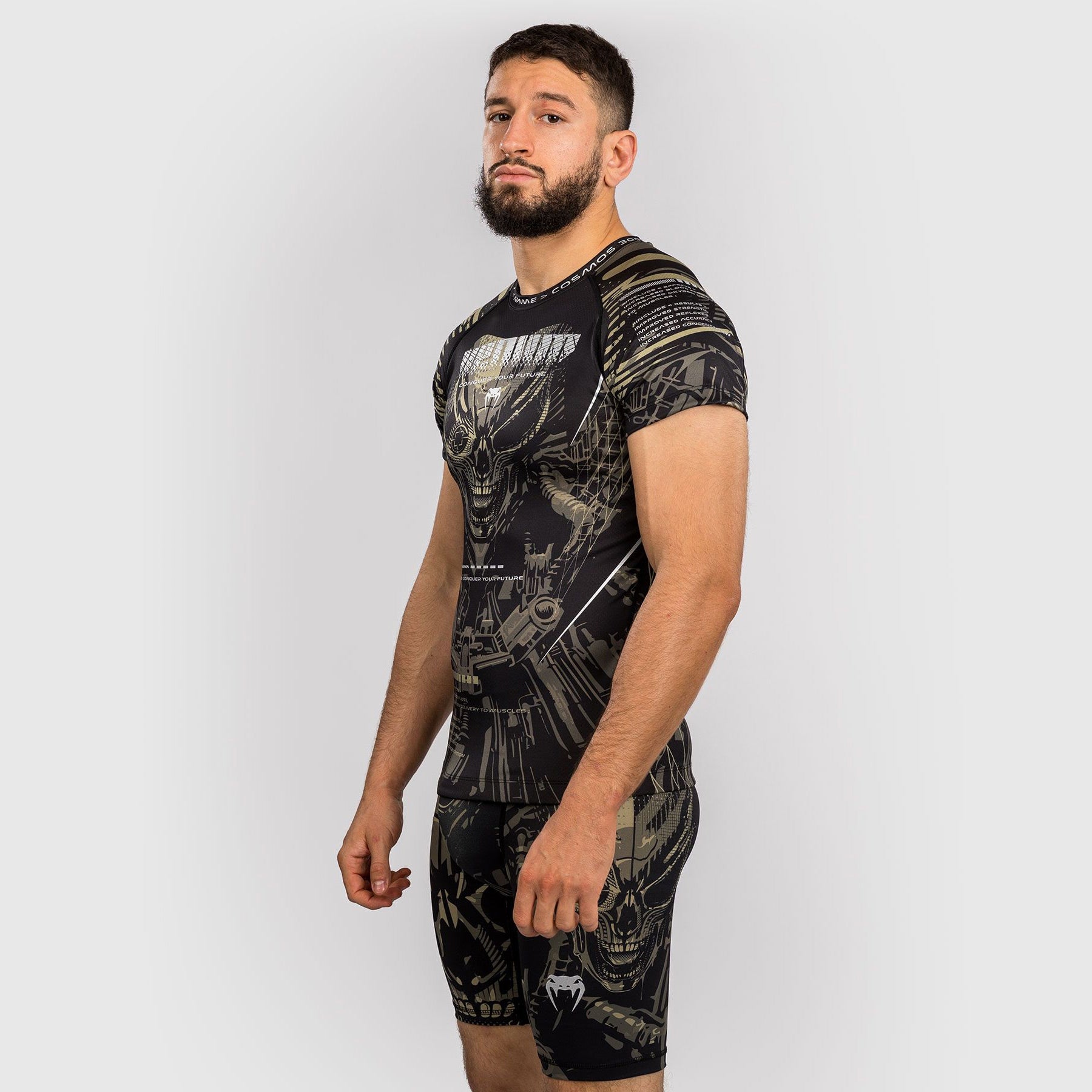 Venum Invader Short Sleeve Rash Guard Black/Sand - The Fight Club
