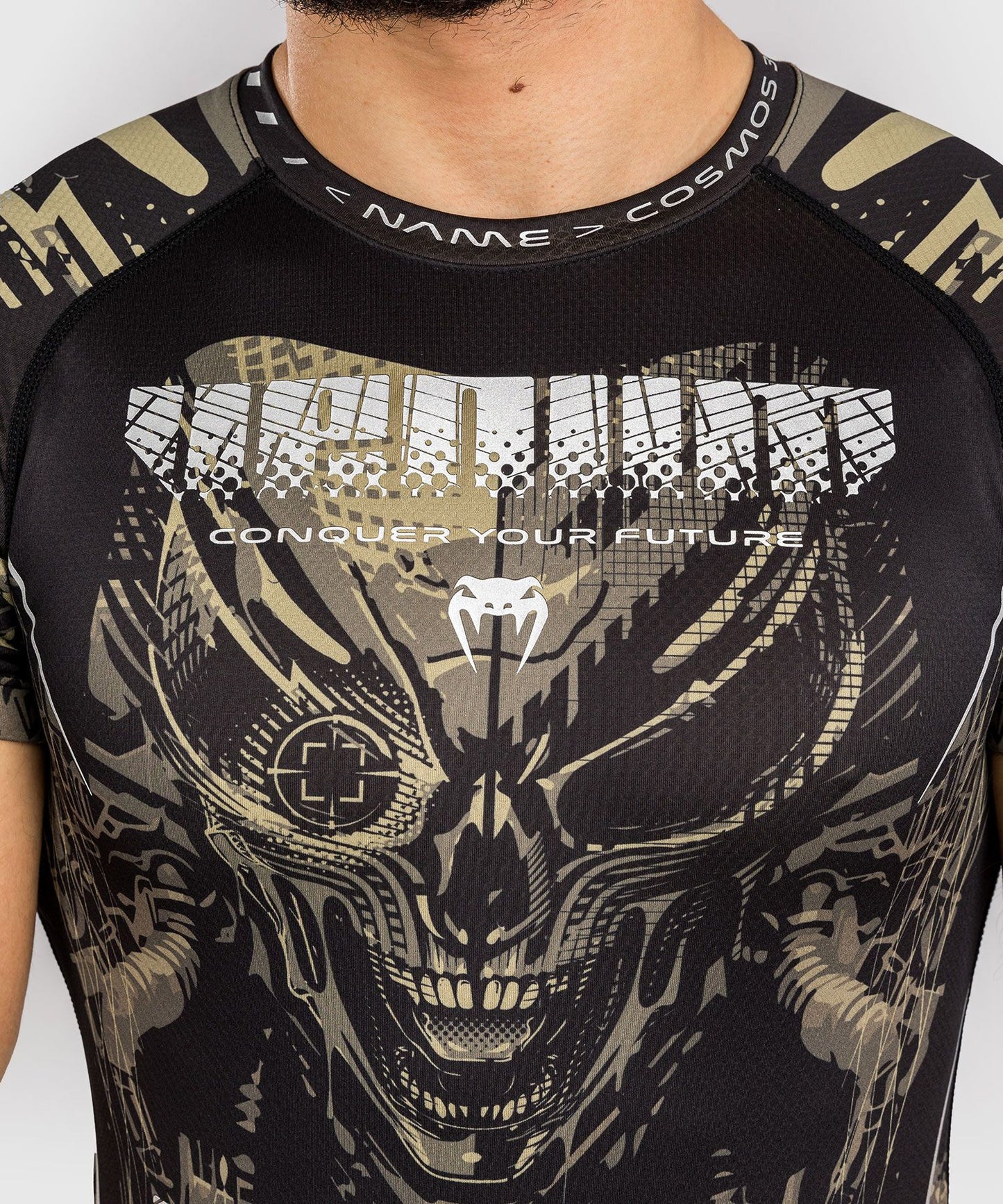 Venum Invader Short Sleeve Rash Guard Black/Sand - The Fight Club
