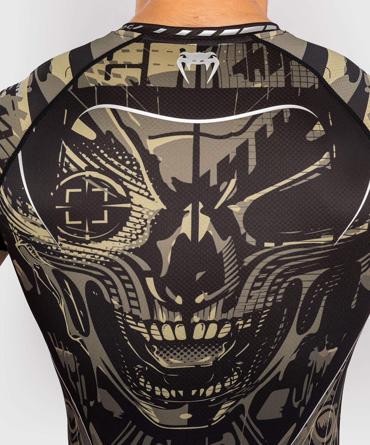 Venum Invader Short Sleeve Rash Guard Black/Sand - The Fight Club