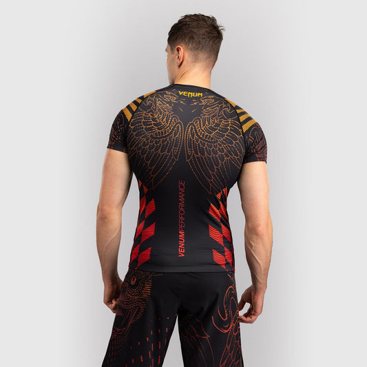 Venum Quetzal Fury Short Sleeve Rash Guard Black/Fury Red/Tangerine - The Fight Club