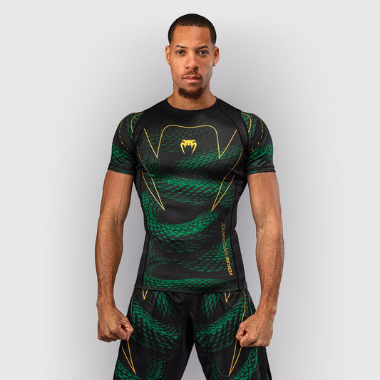 Venum Matupa Short Sleeve Rash Guard Black/Green/Gold - The Fight Club