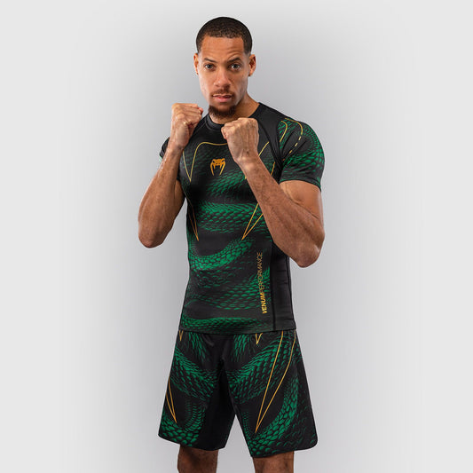 Venum Matupa Short Sleeve Rash Guard Black/Green/Gold - The Fight Club