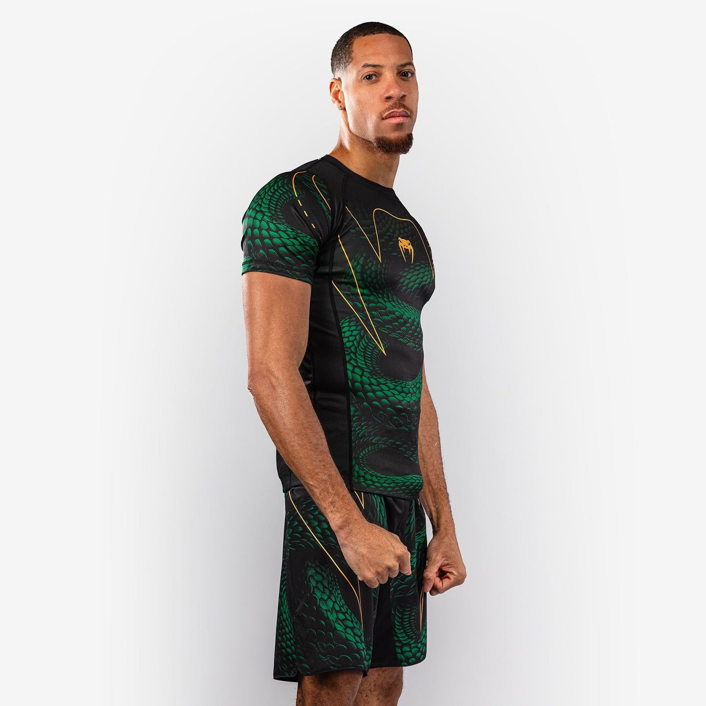 Venum Matupa Short Sleeve Rash Guard Black/Green/Gold - The Fight Club
