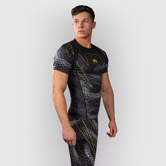 Venum Matupa Short Sleeve Rash Guard Black/Grey/Gold - The Fight Club